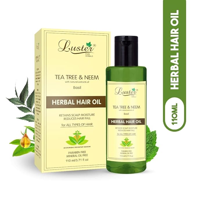 Luster Tea Tree & Neem Herbal Hair Oil | Retains Scalp Moisture & Reduces Hair Fall | Hair oil growth for Women & Men | For All Hair Types (Paraben & Mineral Oil Free)  -  110 ml