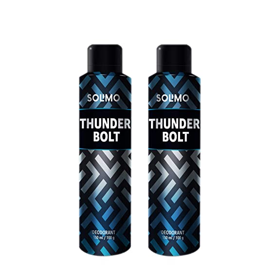 Amazon Brand - Solimo Thunder Bolt Deodorant For Men, 150 ml (Pack of 2)