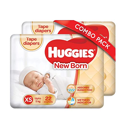 Huggies Ultra Soft New Born Diapers Combo Pack of 2, 22 Counts Per Pack (44 Counts)