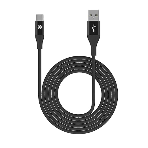 Celly USB Type A to Micro USB Data and Charging Cable, 480 Mbps Data and Sync, 2.4A Fast Charge, Light Weight, Durable, PVC Cable, 1.5 Meter (Black) (USBMICROCOLORBK)