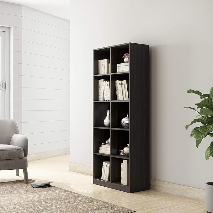 Amazon Brand - Solimo Aquilla Engineered Wood Tall 5-Tier Bookcase (Wenge Finish)