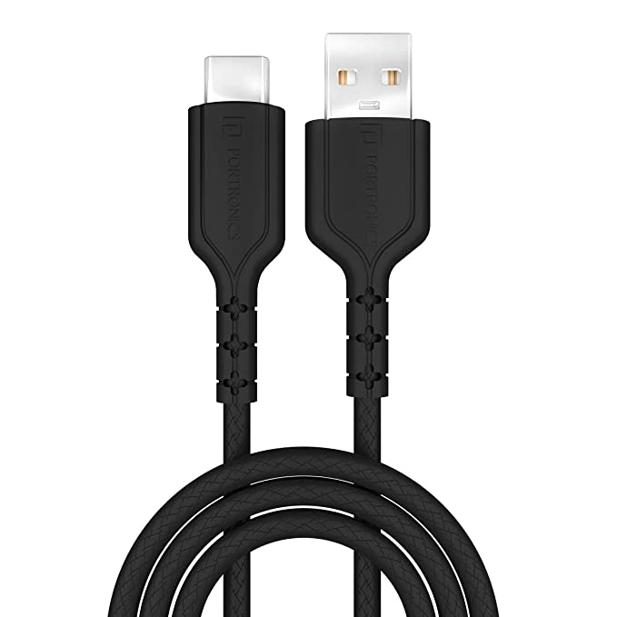 Portronics Konnect Core Type C Cable Tangle-Free with 3A Rapid Charging & 480mbps Data Transmission, 1 Meter Length(Black)
