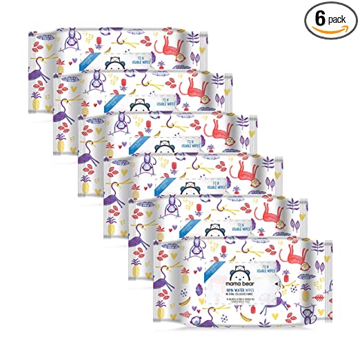 Amazon Brand - Mama Bear 98% Water Wipes - 72 wipes/pack (Pack of 6)