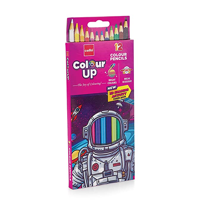 Cello ColourUp Colour Pencil Set -Pack of 12, Bright and Strong Pencil colours, Non toxic colouring range, Safe colours for children