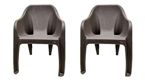 Cello Plastic Arm Rest Dynamo Without Cushion Mid Back Chair (Brown) - 2 Pieces