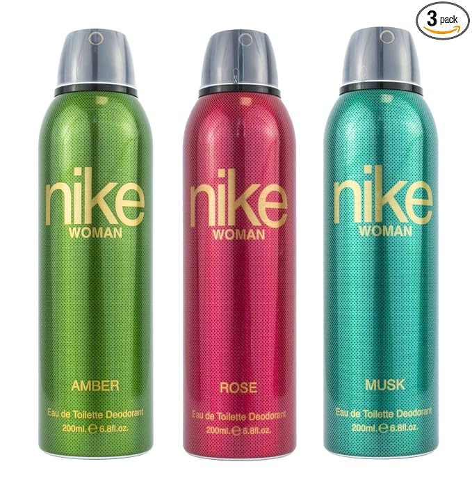 Nike Women Deodorant Spray Combo (Amber + Rose + Musk)  -  200ml Each | Pack of 3 Long Lasting Body Spray | Odour Control & Freshness | Deo for Women