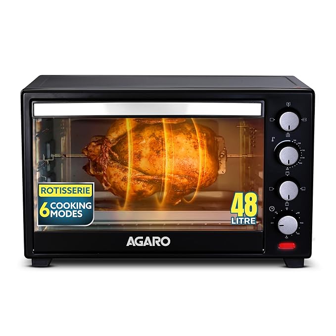 AGARO Marvel 48 Liters Oven Toaster Griller, Motorised Rotisserie and Convection Cake Baking OTG with 3 Heating Mode, (Black)