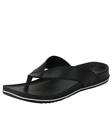 Maddy Ultra Lite Multicolored (Black/Brown) Leather Look Flip-Flops for Men's