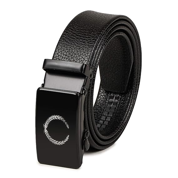 VOGARD Men's Vegan Leather Belt for Men | Formal & Casual | Autolock Buckle,Black | Fit all size upto 40 Inches Waist size