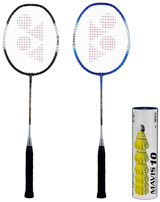YONEX ZR 100 Light Aluminium Badminton Racquet with Full Cover (Black/Red) - Set of 2