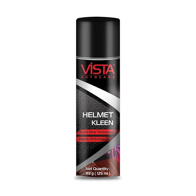 Vista Auto Care Helmet Kleen 125 ml | Helmet Cleaner Spray That Removes Dirt, Silver-Based Antibacterial Disinfectant Foam Spray For Helmet Interior | Safe For Hair & Skin, Odor Eliminator | Pack of 1