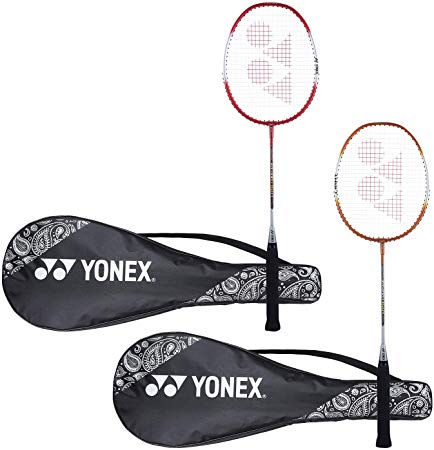 YONEX ZR 100 Light Aluminium Blend Badminton Racquet with Full Cover (Red/Orange) - Set of 2