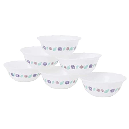 SimpArte Round Printed Plastic Bowls Perfect for Desserts | Parfait | Pudding | Chutneys | 180 ml, Set of 6, Contemporary Design Print/White Base