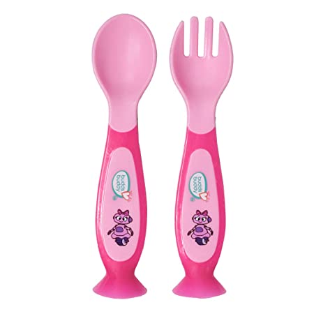 Buddsbuddy Premium Fork & Spoon Set with Suction 2pcs (Pink)
