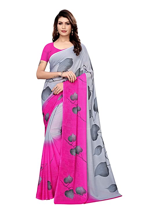 GoSriKi Georgette with blouse piece Saree (Aakruti-510_ Pink_ Free Size)