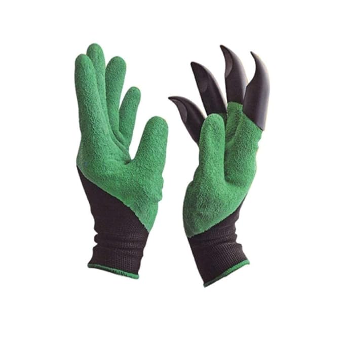 FreshDcart Gloves for Gardening Work  -  Heavy Duty Washable Gardening Gloves for Home Garden Use with ABS Claws on Right Hand Fingertips for Digging (Free Size, Green, Pack of 1)