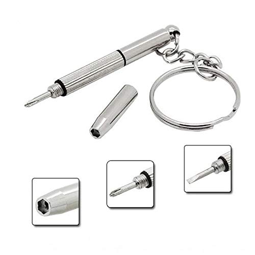 e-INFINITY Sunglass Eyeglass Cellphone Watch Repair Keychain Screwdriver Tool Car-Styling Key Rings for Motorcycle Auto Accessories; 6 cm; Metallic Silver Pack of 2 pieces