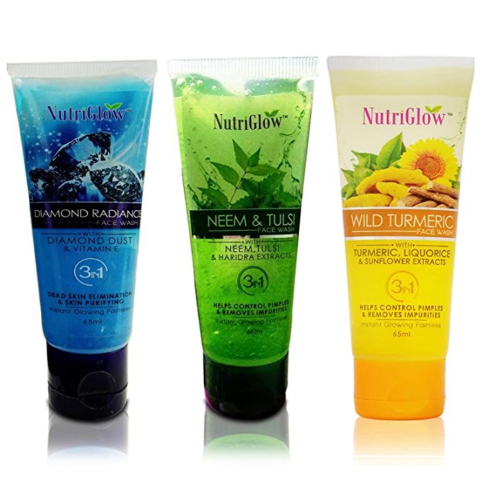 NutriGlow Face Wash Pack of 3 Diamond Radiance, Neem Tulsi and Wild Turmeric.