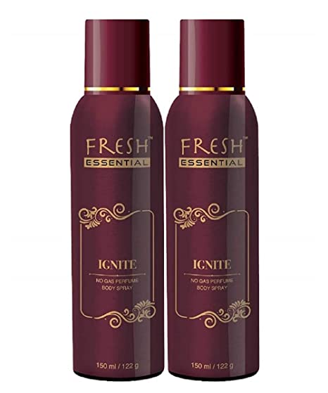 Fresh Essential No Gas Perfume Body Spray - Ignite, 150 ml / 122g (Pack of 2)