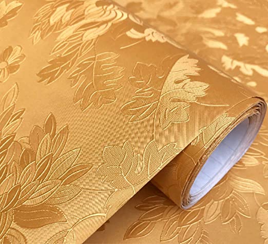 WOW Interiors Golden Flower PVC SELF Adhesive Wallpaper Peel and Stick Easy to Stick and Kitchen Bedroom LIVINGROOM CABINE- 200 * 45CM L*W - 9SQFT Approx, Sandal (LF5008-WMD)