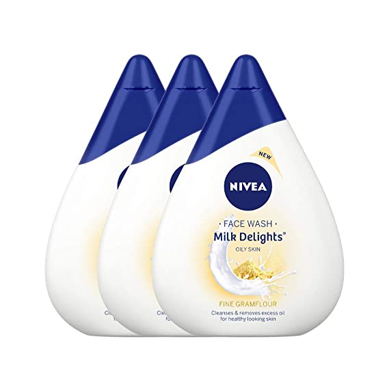 NIVEA Milk Delights Fine Gramflour Face Wash For Oily Skin, 300ml (Pack of 3)