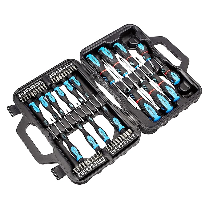 Amazon Basics 58-Piece Screwdriver Set - Precision Slotted, Phillips, Torx - Black