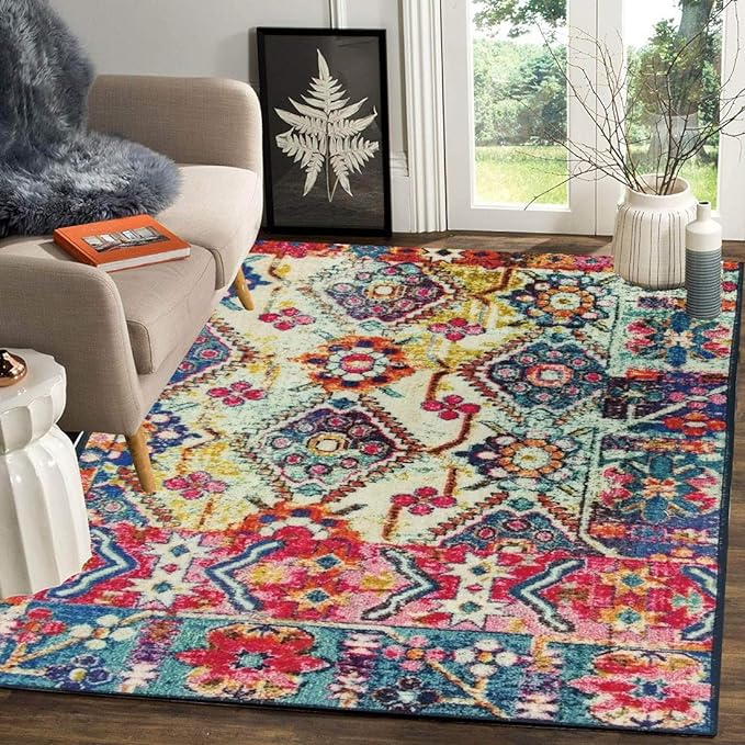 [Apply Coupon] - Status Contract 3 x 5 Feet Multi Printed Vintage Persian Carpet Rug Runner for Bedroom/Living Area/Home with Anti Slip Backing