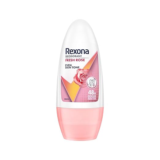 Rexona Fresh Rose Underarm Roll On Perfume For Women, Deodorant + Antiperspirant With Glycerine, Removes Odour, Even Skin Tone, Keeps Skin Fresh & Clean, Alcohol Free, 50 ml