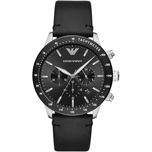 Emporio Armani Leather Analog Black Dial Men Watch-Ar11243, Black Band