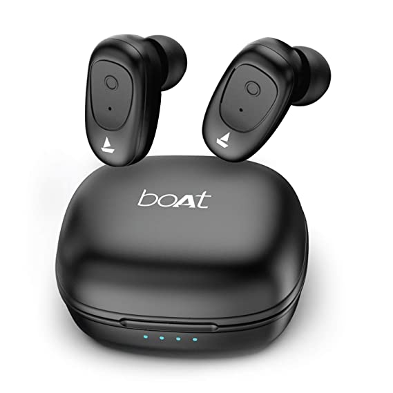 boAt Airdopes 201 True Wireless Earbuds with Up to 15H Total Playback, IPX4 Water Resistance, Secure Fit Earhooks, Immersive Audio and BT V5.0(Active Black)