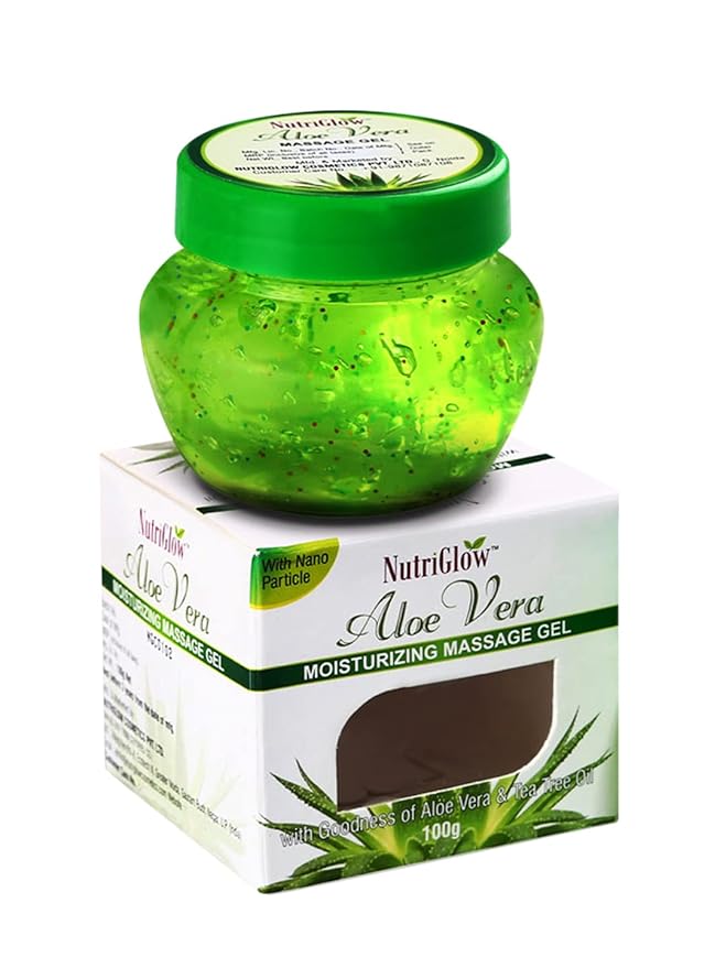 "NutriGlow Aloe Vera Gel | Face Moisturizer for men and women | Moisturizer for oily, acne prone skin | Hydrating Gel Relieves Itchy & Irritated Skin, Non Sticky, 100gm