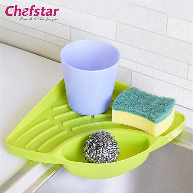 Chefstar Creative Useful Multipurpose Must Have Corner Sink Wash Basin Storage Organizer Rack, Pack of 1, Multicolor