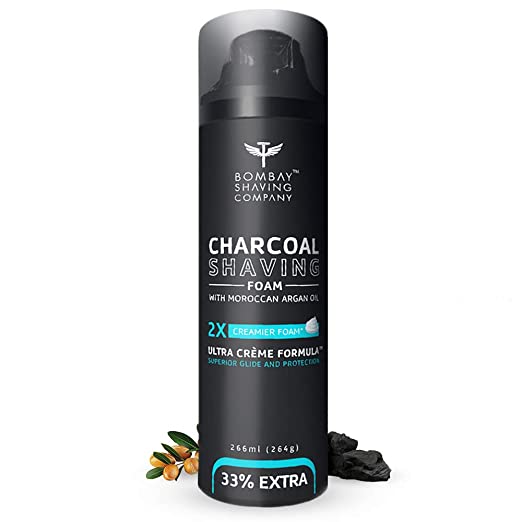 Bombay Shaving Company Charcoal Shaving Foam, 266 ml (33% extra) with Activated Charcoal & Moroccan Argan Oil