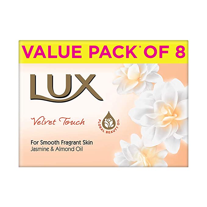 LUX Velvet Touch Jasmine and Almond Oil Soap Bar, 150 g (Pack of 8)