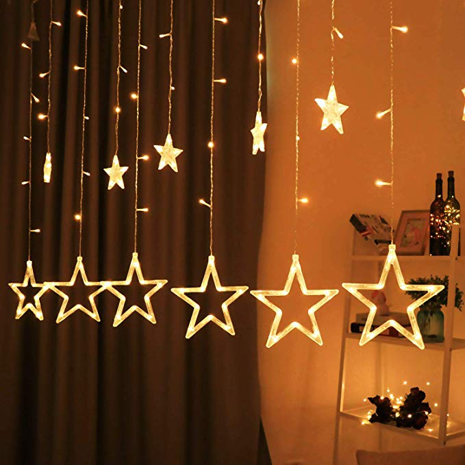 Hemito 2.5 m long, 8 Mode Remote, 12 Golden Stars with 138 LEDs Waterproof Linkable String Light for Decoration (Warm White)