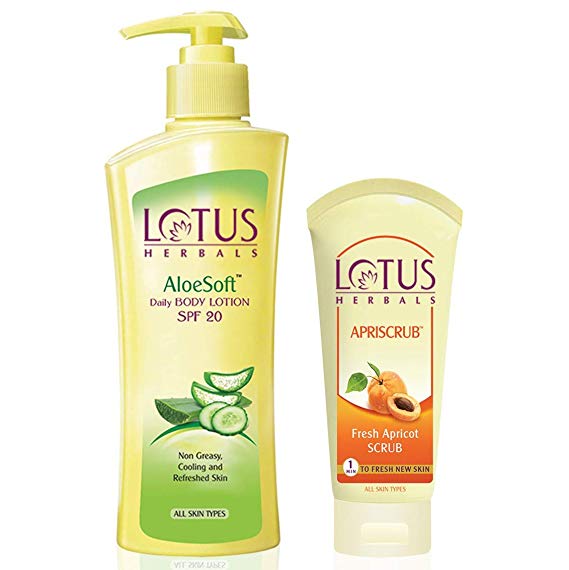 Lotus Herbals Aloesoft Daily Body Lotion 250ml With Apriscrub 60g, 250 ml