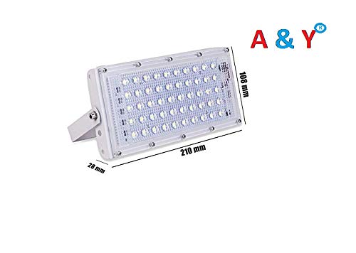A & Y 50W Ultra Thin Slim IP65 LED Flood Outdoor Cool Day Light Waterproof, 50 Watt (White)