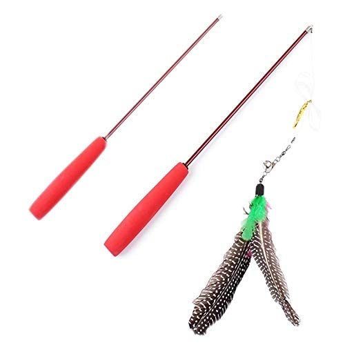 PETS EMPIRE Cat Wand Toy Feather Teaser Toy Retractable Teaser Wand with Feathers Bell for Your Cat - Cat Toy Interactive 2Pack