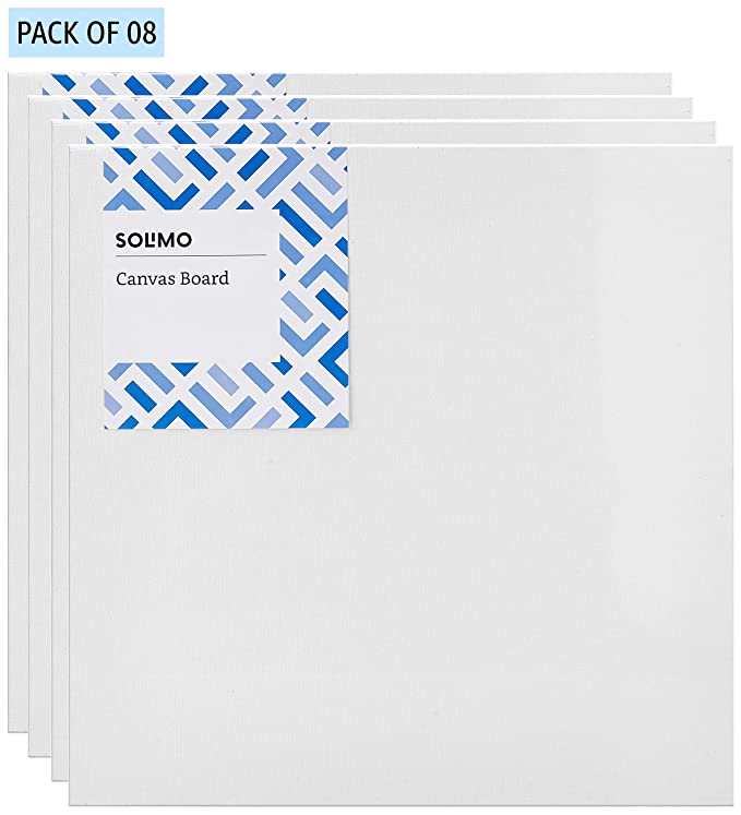 Amazon Brand - Solimo Medium Grain Cotton Canvas Board, 12 x 12 inch, Set of 8