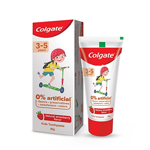 [Apply Coupon] - Colgate Toothpaste for Kids (3-5 years), Natural Strawberry Flavour - 80 gr Tube,Cavity Protection,0% artificial preservatives, colors , sweetners