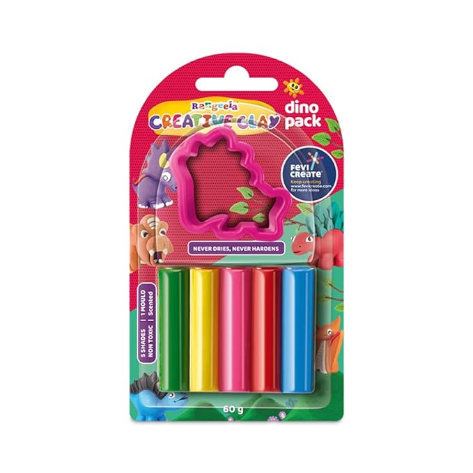 Pidilite Rangeela Creative Clay Pack Dino (60gm), Multicolor, 5 Years & Above