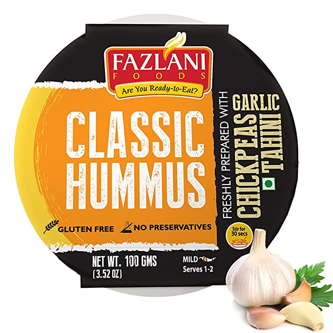 Fazlani Foods Ready to Eat Exotic Classic Hummus Dip - Pack of 1 (100 Grams Each, Serves 1 to 2 Each) | Healthy, Tasty, Creamy and Delicious Spread Made of Chick Peas & Tahini