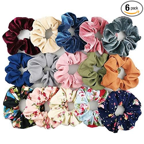 Fameza Multicolour Scrunchies, Velvet, Chiffon, Cotton Elastic Hair Bands for Women -15 Pieces