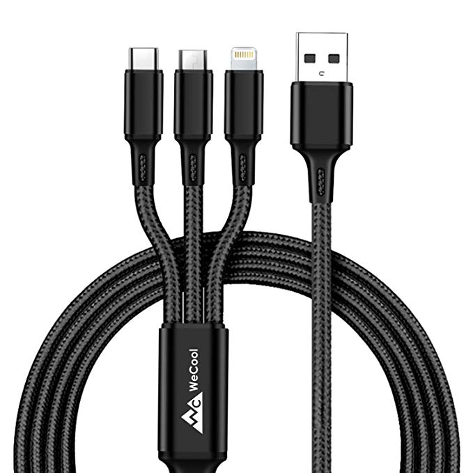 Wecool Nylon Braided 1.2 Meter 3 in 1 multi charger cable fast charging charger cable with Lightning,Type C,Micro USb Port - 3 in 1 Multi charging cable