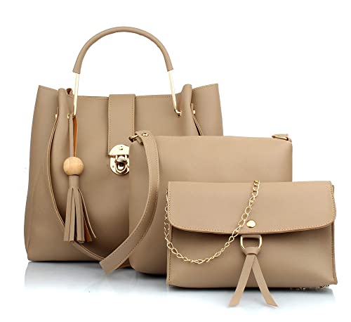 Mammon women's beige handbag combo (set of 3)
