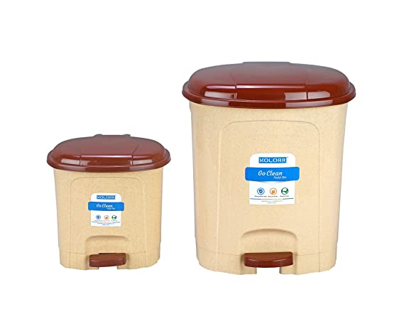 Kolorr Go Clean Pedal Waste Garbage Bin Trash Can Modern Design Plastic Dustbin - 3.5L & 13L (Pack of 2) - Beige