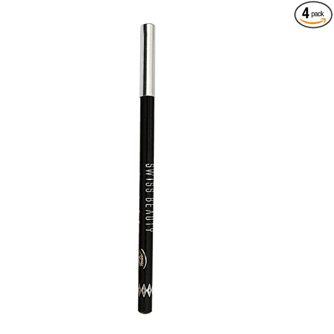 Swiss Beaut Water Proof Make Up Glimmerliner Eye Pencil Pack of 4, Black-101, 6.8g