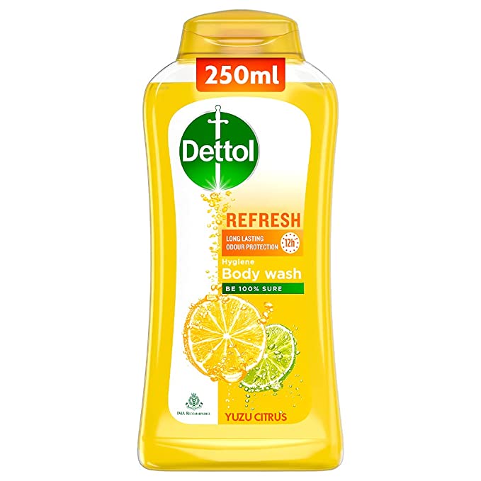 Dettol Body Wash and Shower Gel for Women and Men, Refresh - 250ml | Soap-Free Bodywash | 12h Odour Protection