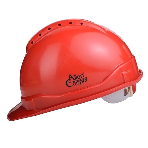 Allen Cooper Industrial Safety Helmet SH-722, Shell with Ventilation, Plastic Cradle with Ratchet Adjustable Headband - RED (Pack of 5)