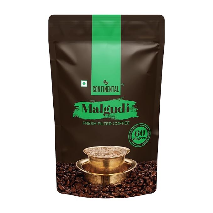 Continental Malgudi Filter Coffee Powder | 500gm Pouch | 60% Coffee - 40% Chicory | Traditional South Indian Filter Coffee Powder | Locks Real Aroma | Freshly Roasted Ground Coffee Powder
